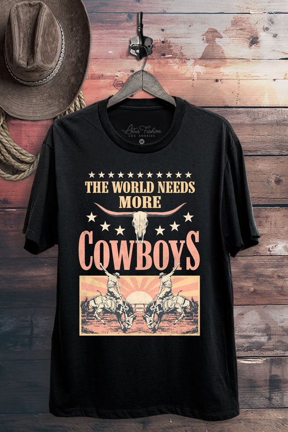 THE WORLD NEEDS MORE COWBOYS GRAPHIC TEE - BLACK