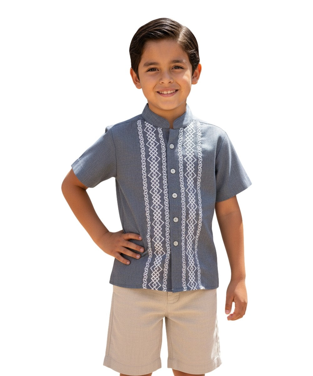YOUTH BOYS GUAYABERA SHORT SLEEVE TOP - CHARCOAL