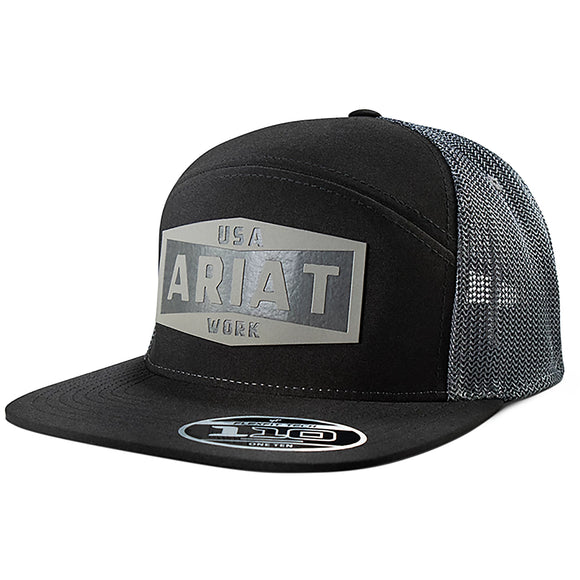 ARIAT MENS CAP SNAPBACK LEATHER PATCH BLACK