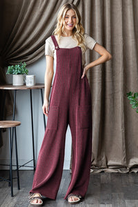 SLEEVELESS SOLID URBAN RIBBED JUMPSUITS - BURGUNDY