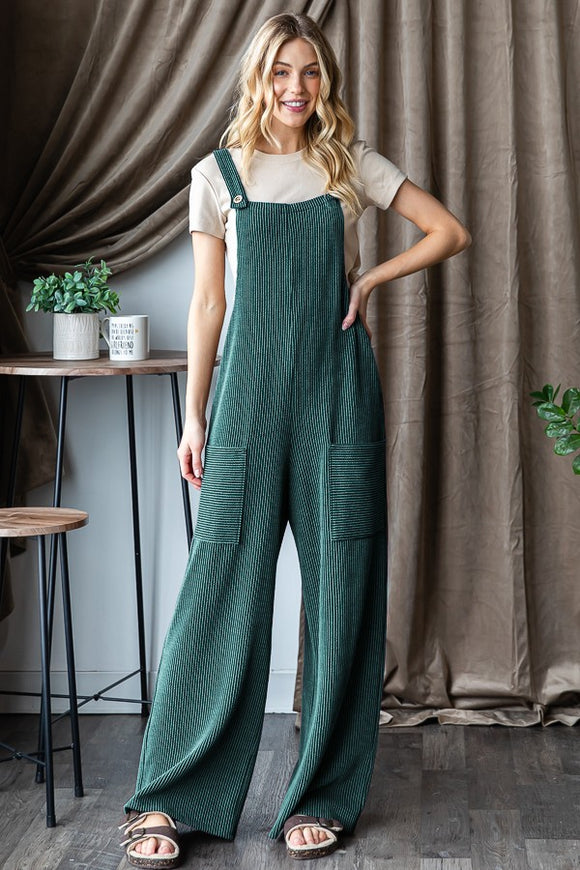 SLEEVELESS SOLID URBAN RIBBED JUMPSUITS - HUNTER GREEN