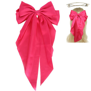 FASHION FABRIC BOW RIBBON BARRETTE HAIR CLIP - FUCHSIA