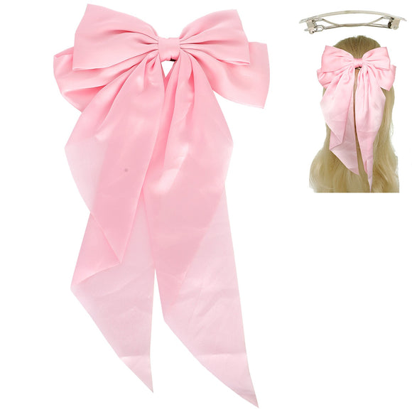 FASHION FABRIC BOW RIBBON BARRETTE HAIR CLIP - PINK