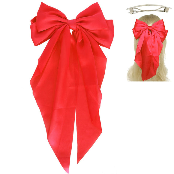 FASHION FABRIC BOW RIBBON BARRETTE HAIR CLIP - RED