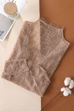 SHEER LACE LONG SLEEVE TOP - COFFEE