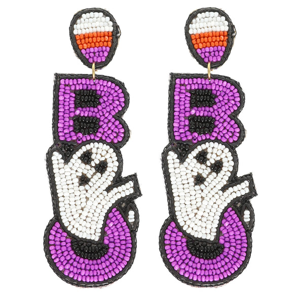 Halloween Candy Corn Ghost Bead Post Earrings - Black & Purple