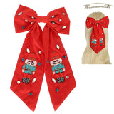 Red Nutcracker Bead Embroidered Bow Barrette Hair Clip