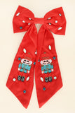 Red Nutcracker Bead Embroidered Bow Barrette Hair Clip
