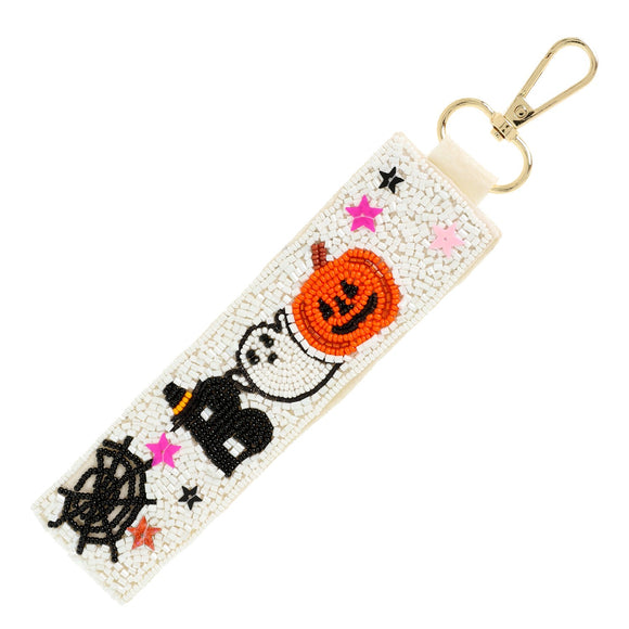 Halloween Boo Decorative Seed Bead Key Chain - White