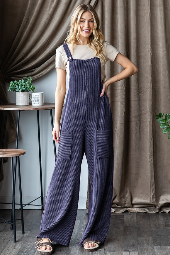 SLEEVELESS SOLID URBAN RIBBED JUMPSUITS - NAVY