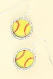 GAMEDAY SOFTBALL RHINESTONE BORDER HOOK EARRINGS