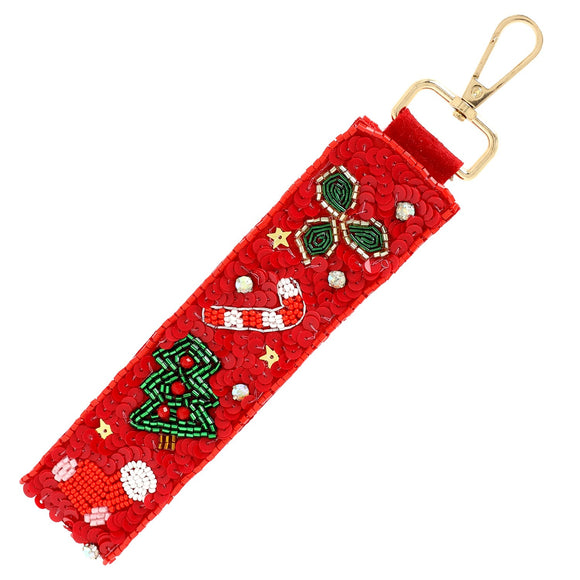 RED CHRISTMAS THEMED JEWELED KEY CHAIN