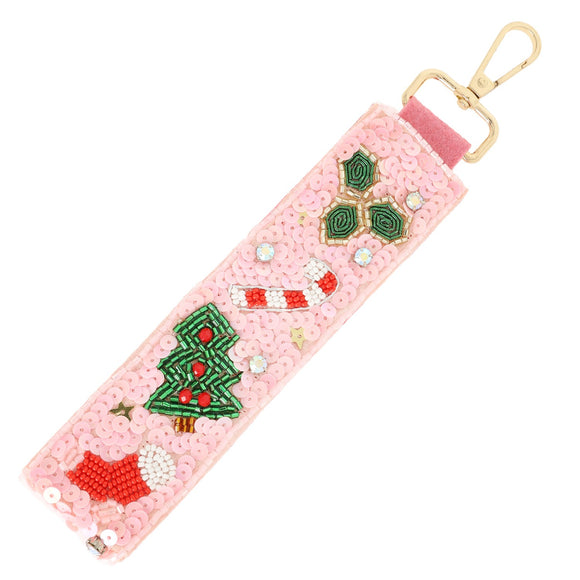 PINK CHRISTMAS THEMED JEWELED KEY CHAIN