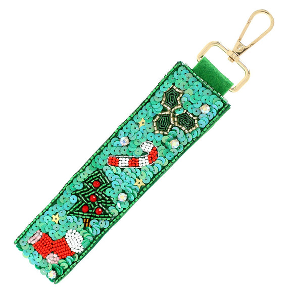 GREEN CHRISTMAS THEMED JEWELED KEY CHAIN