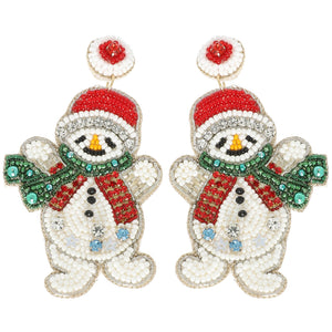 CHRISTMAS SCARFED SNOWMAN POST EARRINGS