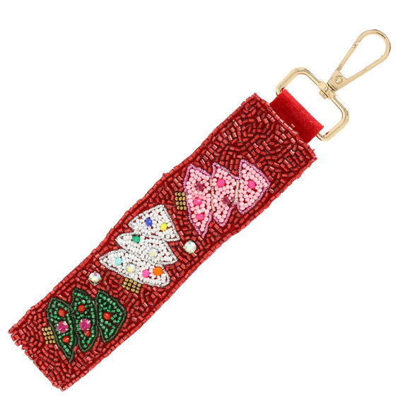 RED CHRISTMAS TREE TRIO JEWELED KEY CHAIN