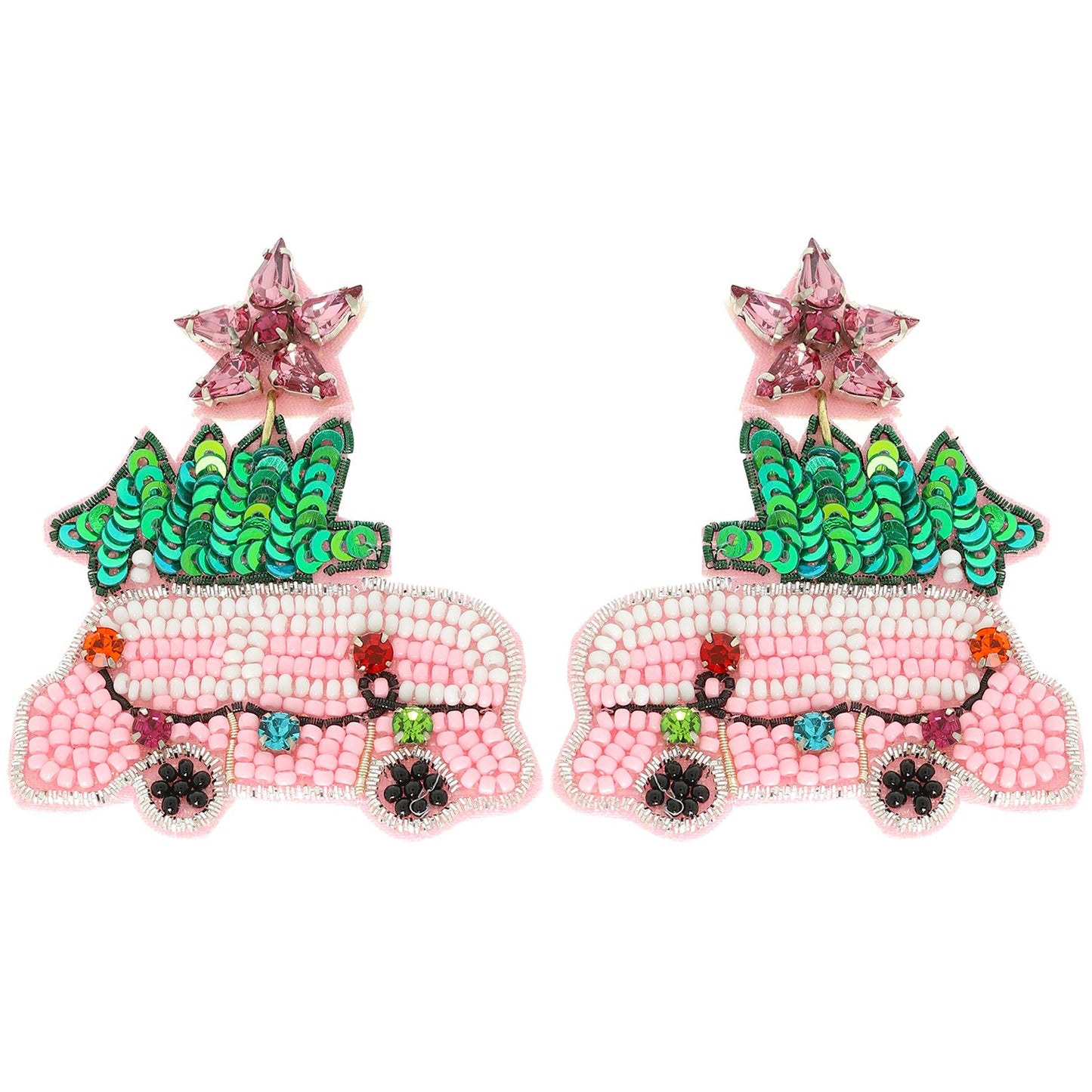 CHRISTMAS TREE TRUCK JEWELED POST EARRINGS