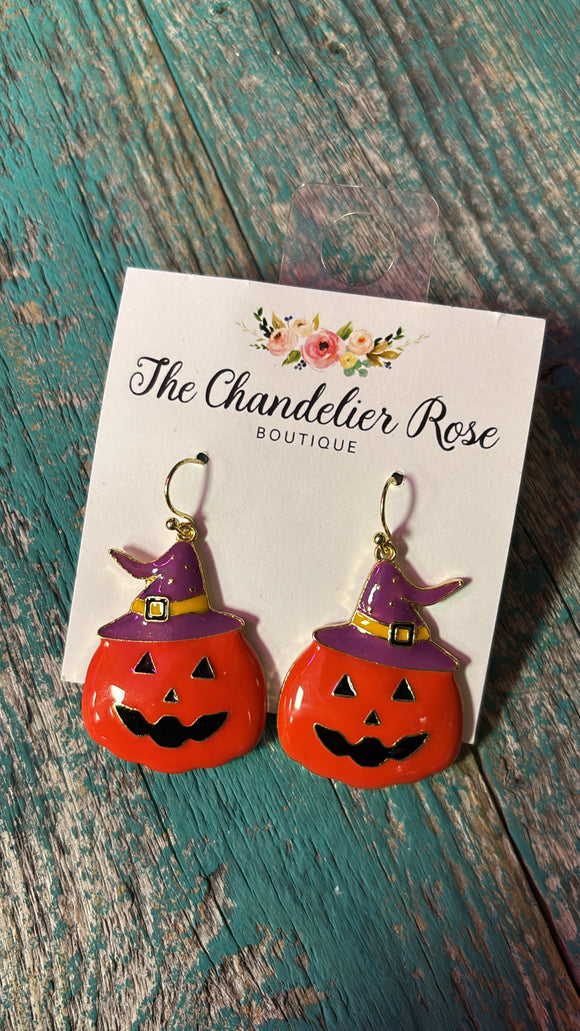 HALLOWEEN ENAMEL PUMPKIN HOOK EARRINGS