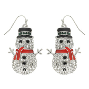 CHRISTMAS SCARFED SNOWMAN DANGLE EARRINGS