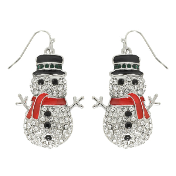 CHRISTMAS SCARFED SNOWMAN DANGLE EARRINGS