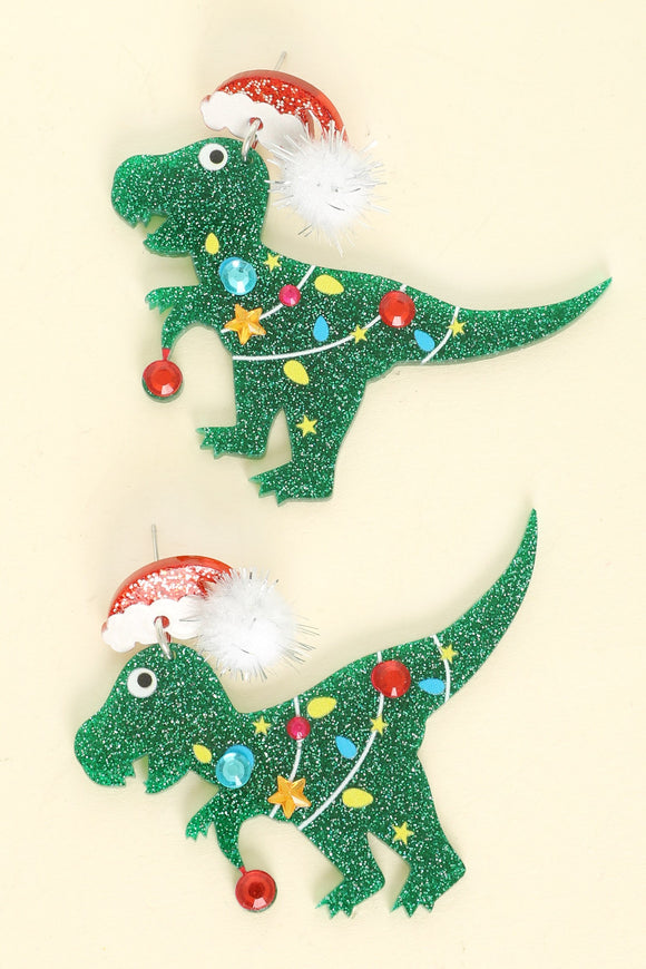 CHRISTMAS TANGLED T-REX ACRYLIC EARRINGS