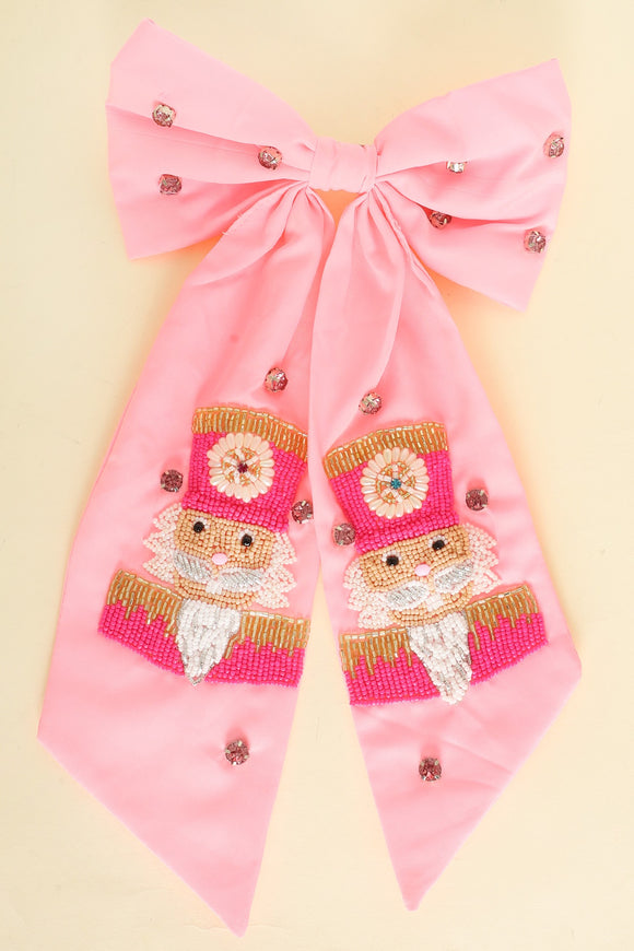 NUTCRACKER JEWELED BOW BARRETTE HAIR CLIP - PINK