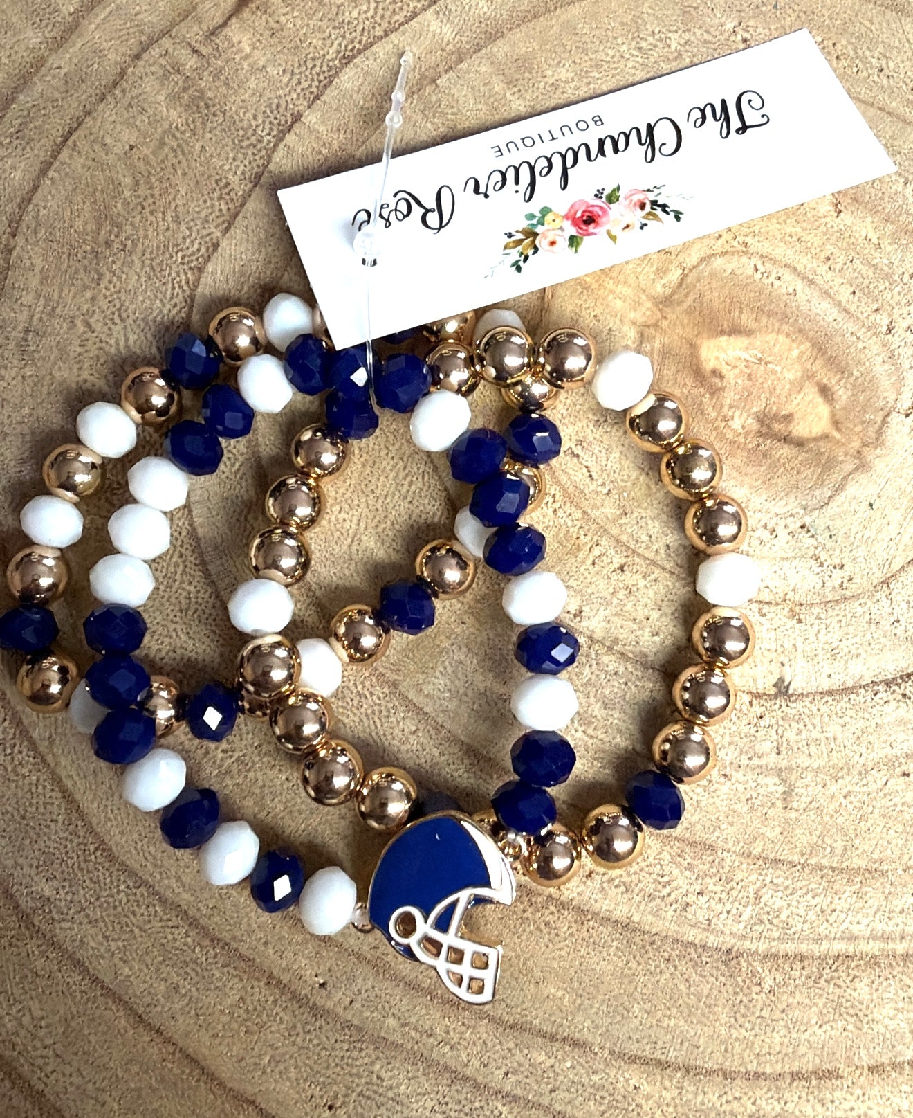 3 Layer Blue and White with Gold Helmet Bracelets