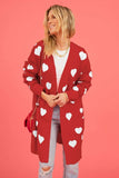 Valentine's Day Heart Print Knit Cardigan - RED