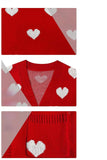 Valentine's Day Heart Print Knit Cardigan - RED