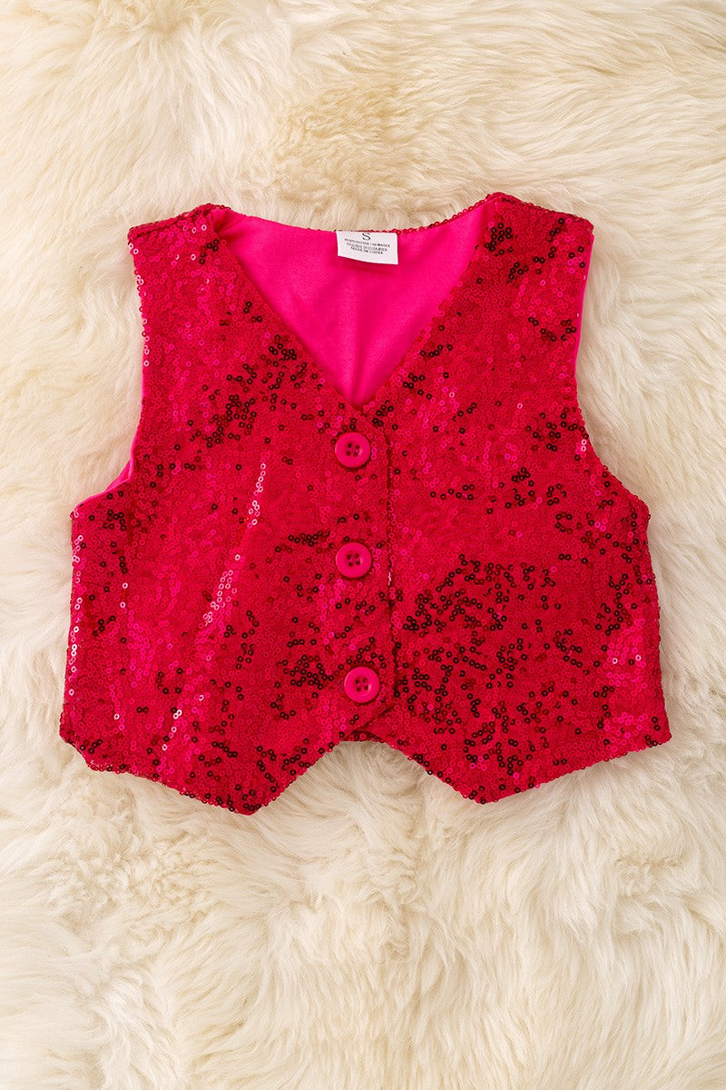 Fuchsia Sequins Button Up Vest