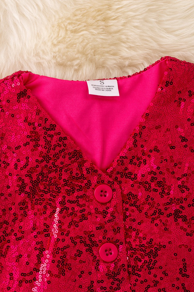 Fuchsia Sequins Button Up Vest