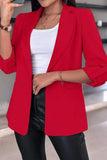 NOTCHED COLLAR ROLL UP SLEEVE BLAZER COAT