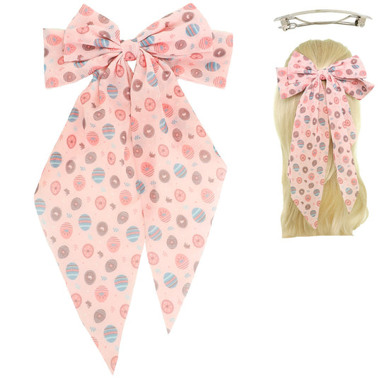 EASTER THEME GRAPHIC PATTERN PRINT BOW BARRETTE HAIR CLIP - PINK