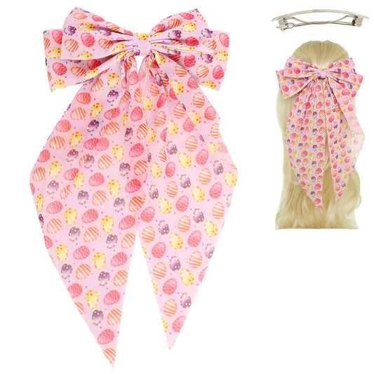 EASTER THEME GRAPHIC PATTERN PRINT BOW BARRETTE HAIR CLIP - LAVENDER