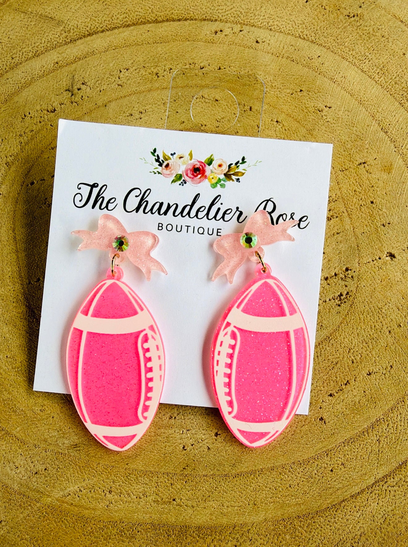 PINK FOOTBALL WITH BOW EARRINGS