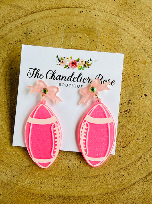 PINK FOOTBALL WITH BOW EARRINGS