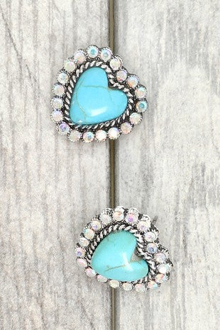 WESTERN NAVAJO TURQUOISE HEART EARRINGS