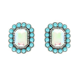 SILVER WESTERN TURQUOISE AB STONE OCTAGON EARRINGS