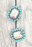 SILVER WESTERN TURQUOISE AB STONE OCTAGON EARRINGS