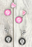 WESTERN CHECKERBOARD HEART PINK EIGHT-BALL EARRINGS