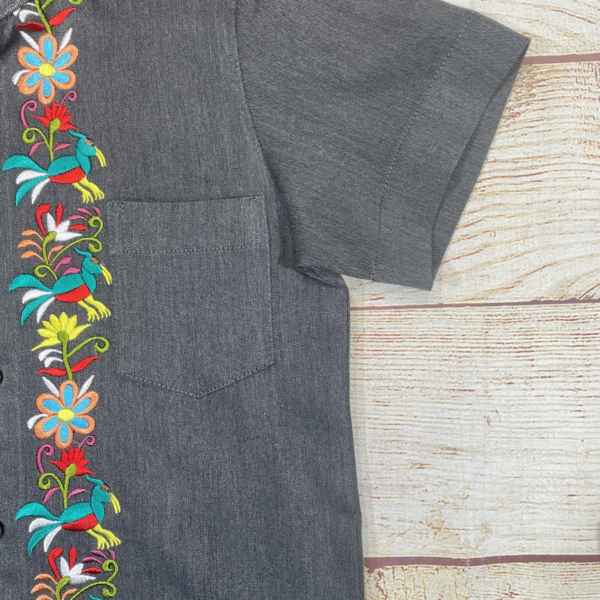 YOUTH BOYS GUAYABERA SHORT SLEEVE TOP - DARK GREY
