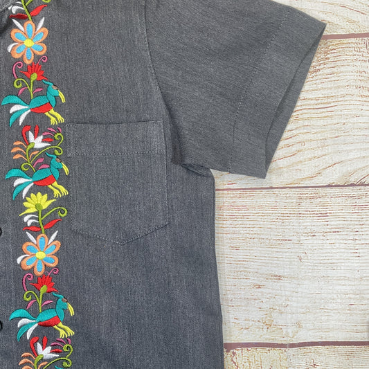 YOUTH BOYS GUAYABERA SHORT SLEEVE TOP - DARK GREY