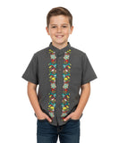 YOUTH BOYS GUAYABERA SHORT SLEEVE TOP - DARK GREY