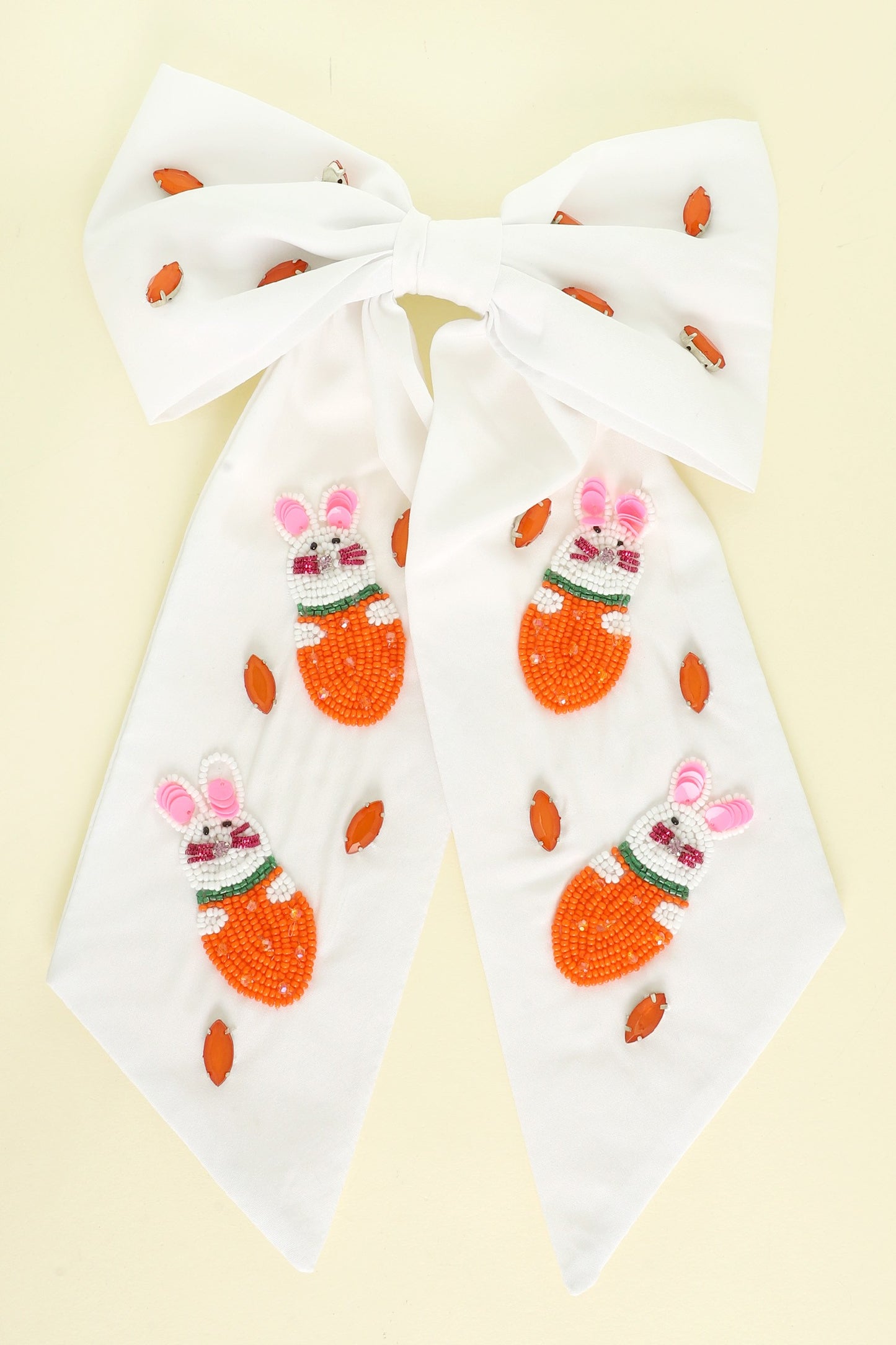 EASTER BUNNY THEME BOW BARRETTE HAIR CLIP - WHITE