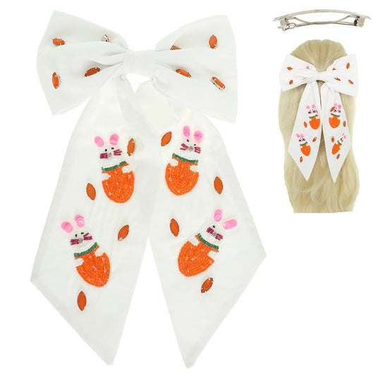 EASTER BUNNY THEME BOW BARRETTE HAIR CLIP - WHITE