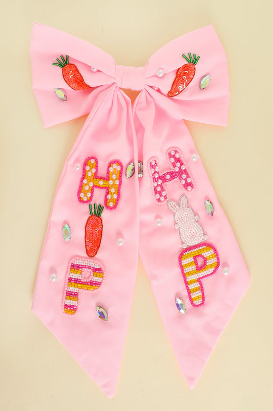 EASTER THEMED JEWELED BOW BARRETTE HAIR CLIP - PINK