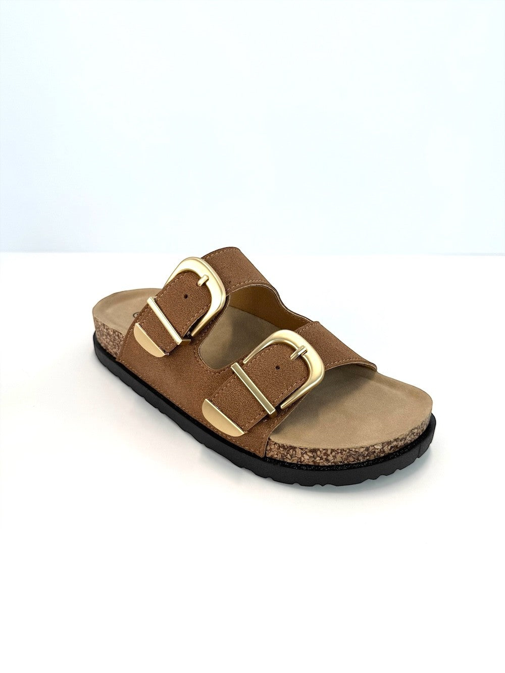 TAN DOUBLE STRAP CORK SANDALS