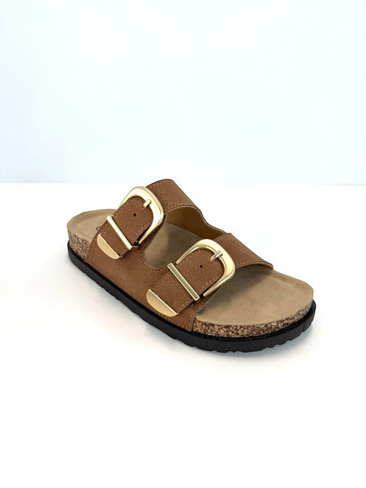 TAN DOUBLE STRAP CORK SANDALS