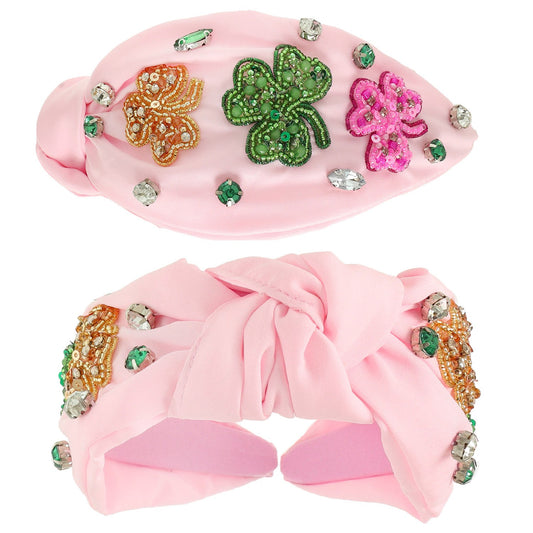 SAINT PATRICKS SHAMROCK TOP KNOTTED HEADBAND - PINK