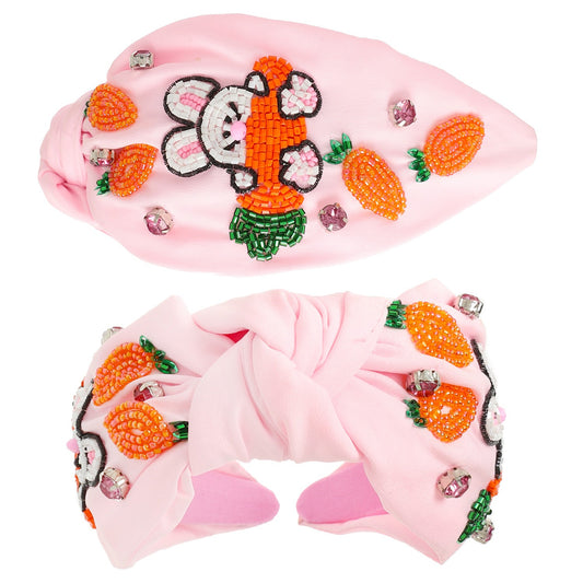 EASTER BUNNY WITH CARROT TOP KNOTTED HEADBAND - PINK